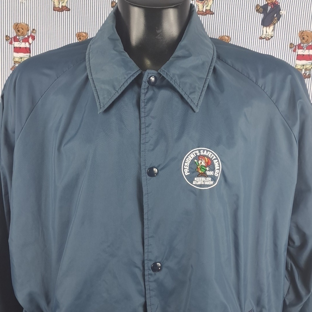 Vintage 1990 Atlanta Keebler Bakery Safety XL blue snap up lined coaches jacket
